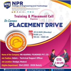 On Campus Placement Drive – MS Agarwal Foundries