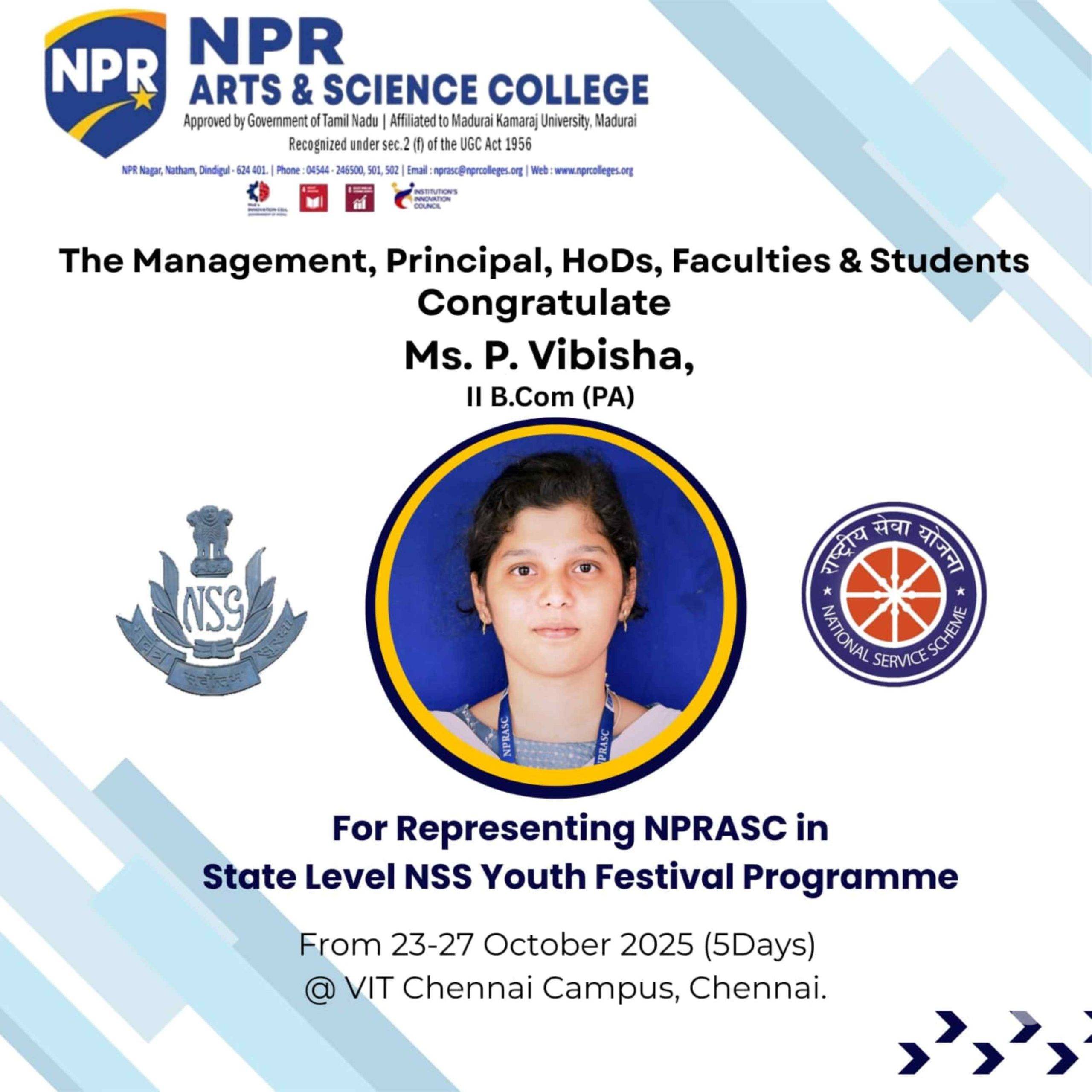 Representing NPRASC in State Level NSS Youth Festival Programme
