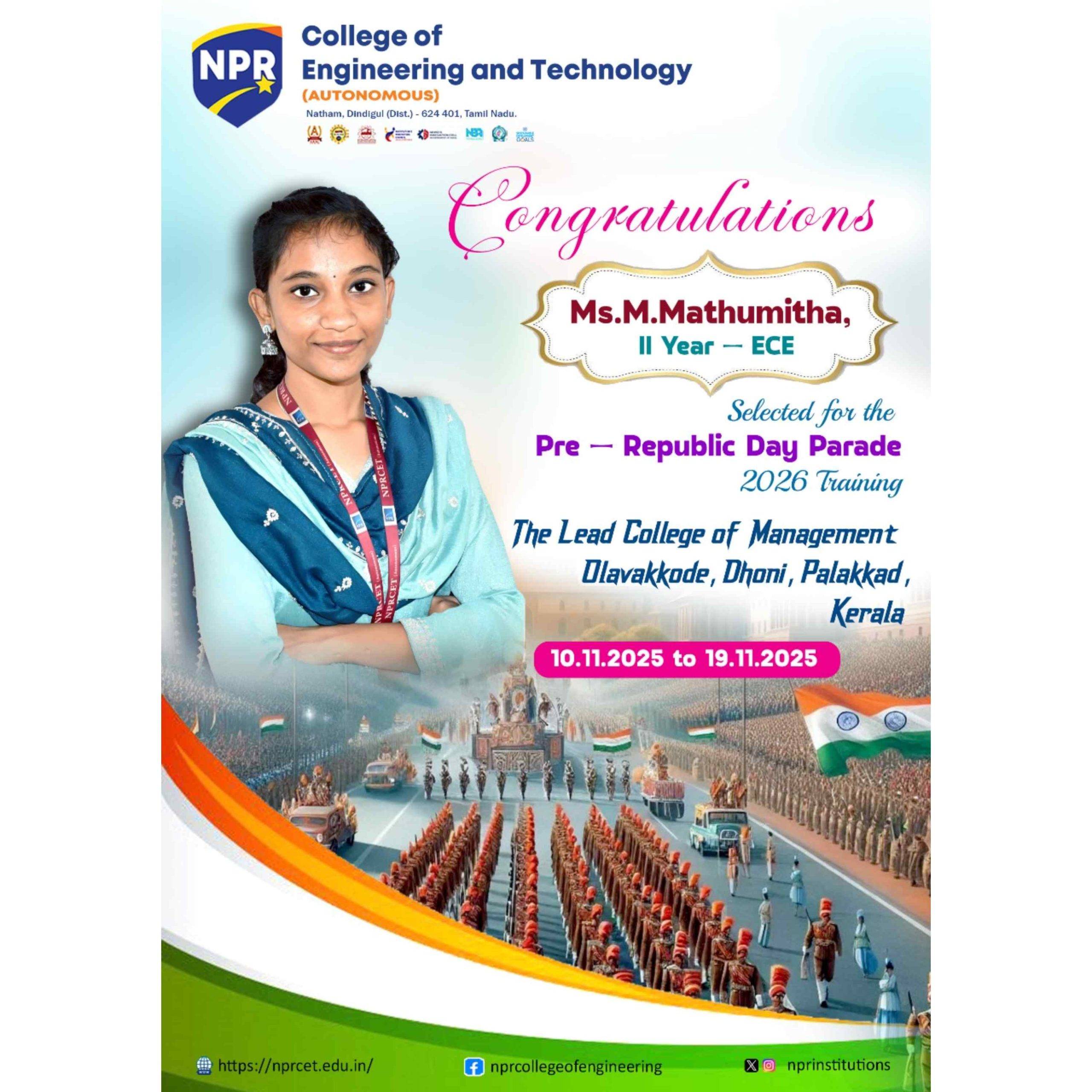 Selected for the Pre-Republic Day Parade 2026 Training