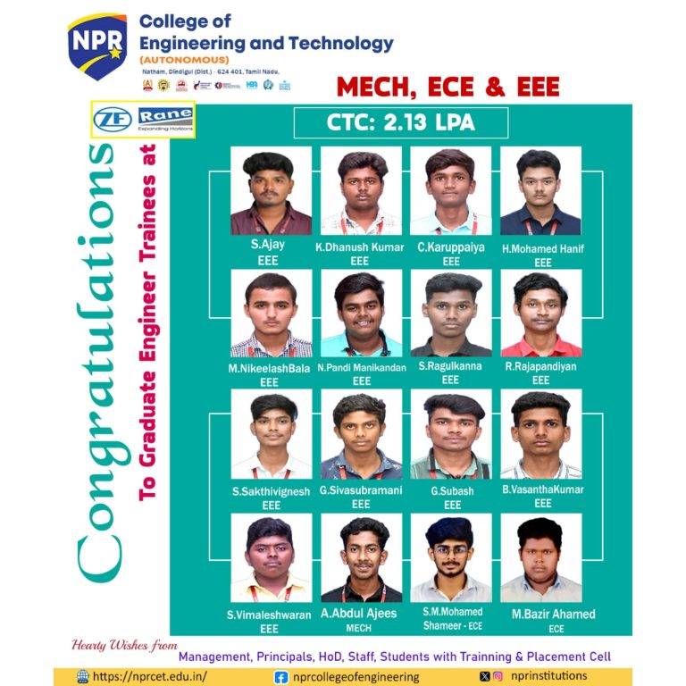 On Campus Placement Drive – ZF Rane Automotive India Private Limited