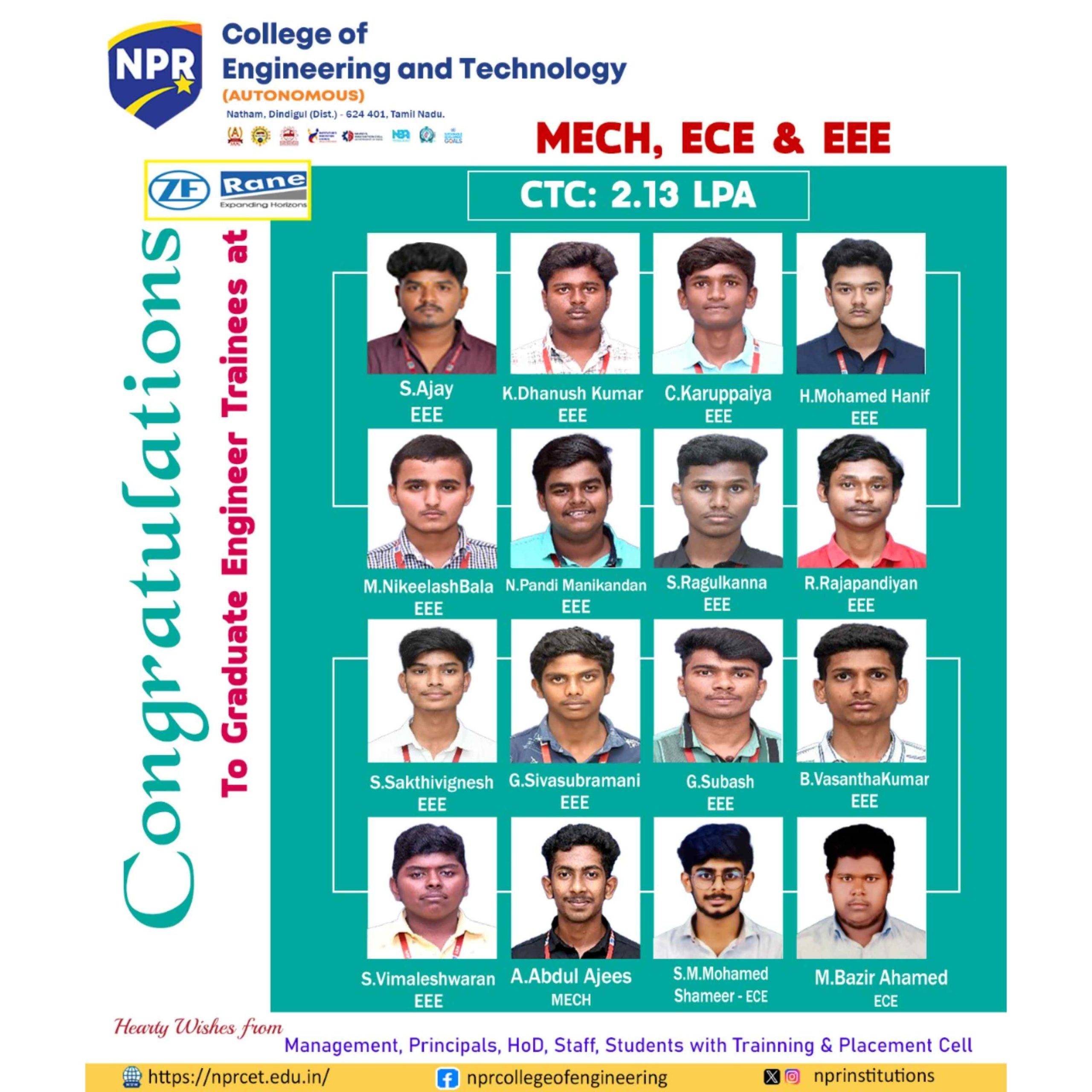 On Campus Placement Drive – ZF Rane Automotive India Private Limited