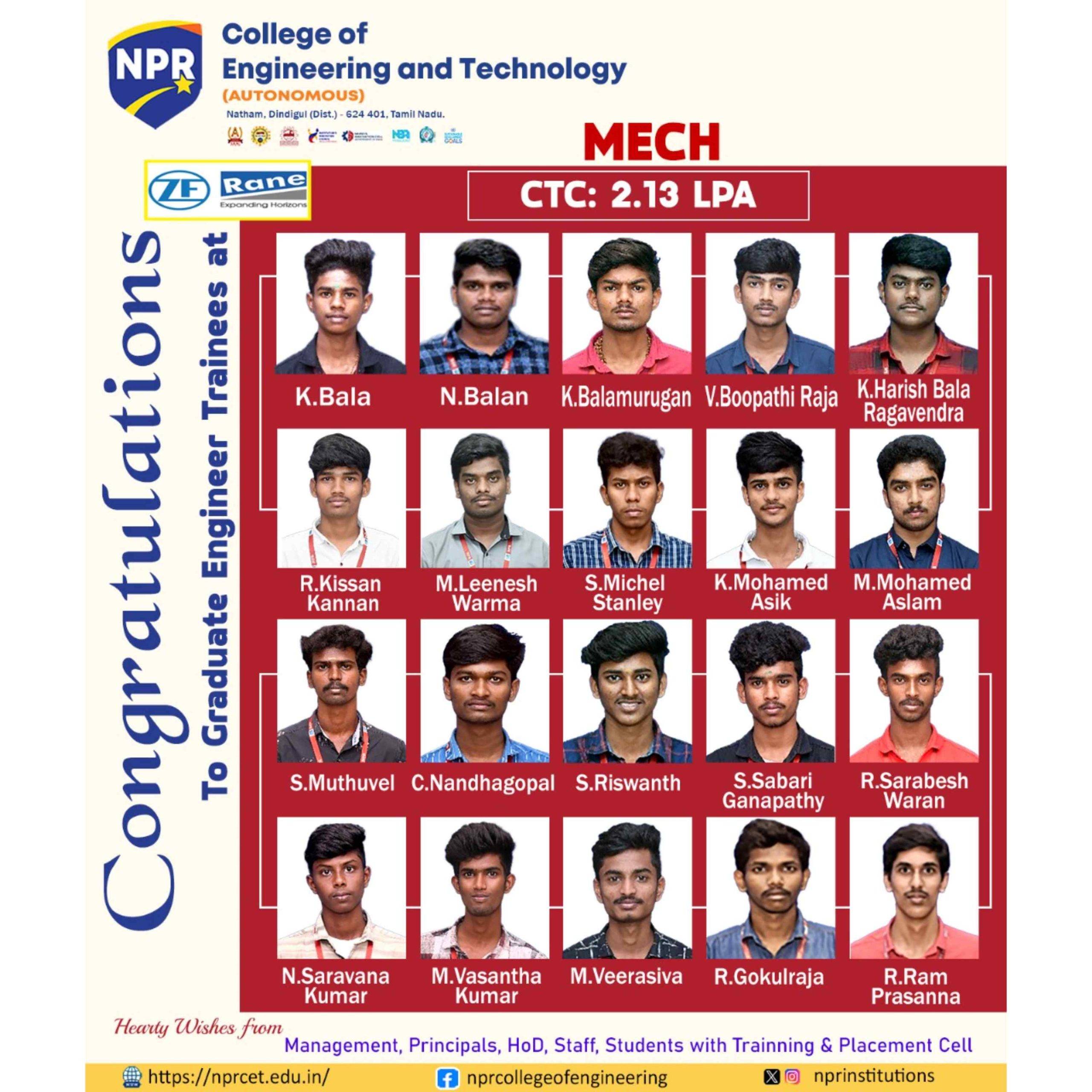 On Campus Placement Drive – ZF Rane Automotive India Private Limited