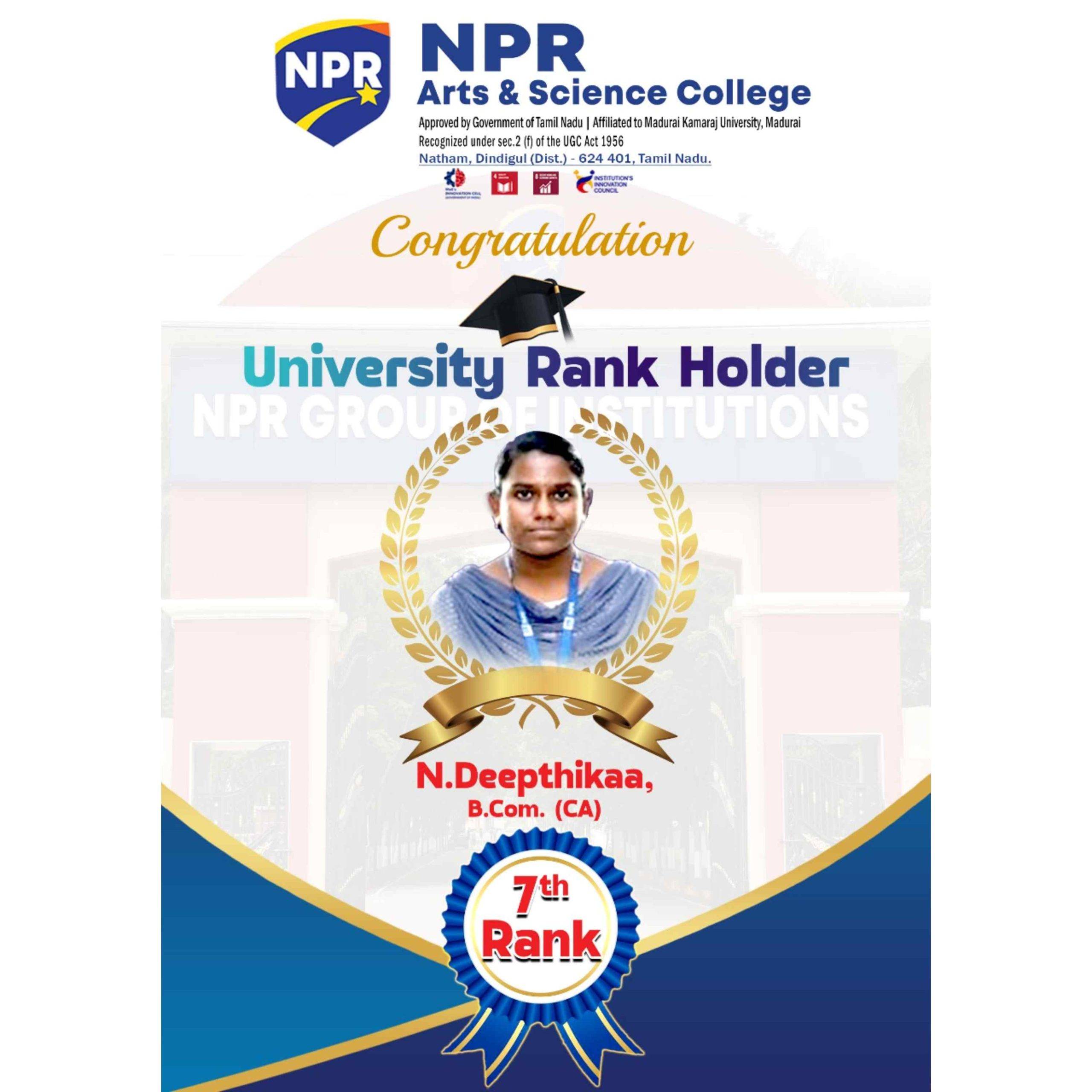 Academic Excellence: 7th University Rank Achieved in B.Com. (CA)