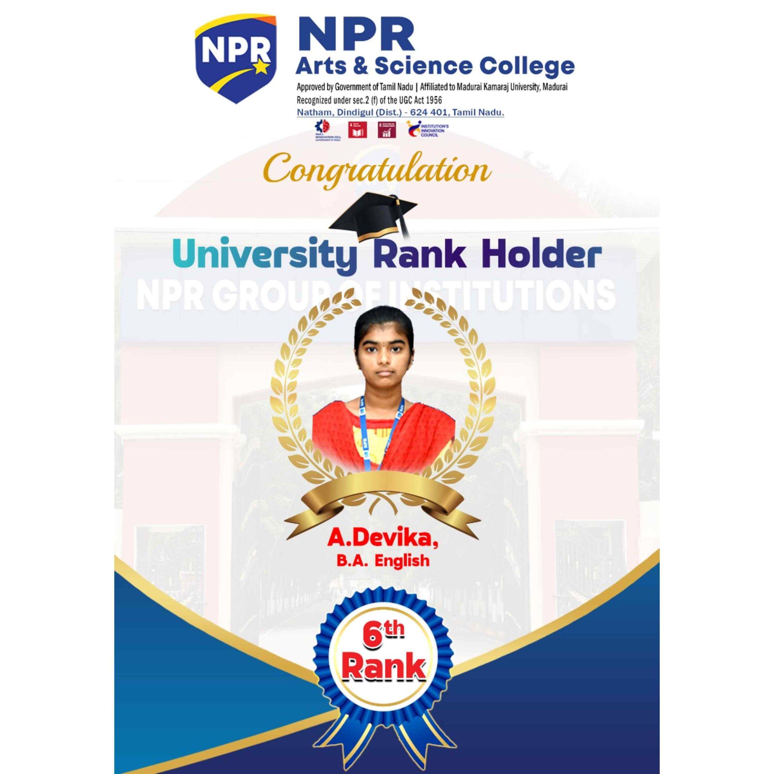 Academic Excellence: 6th University Rank Achieved in B.A. English