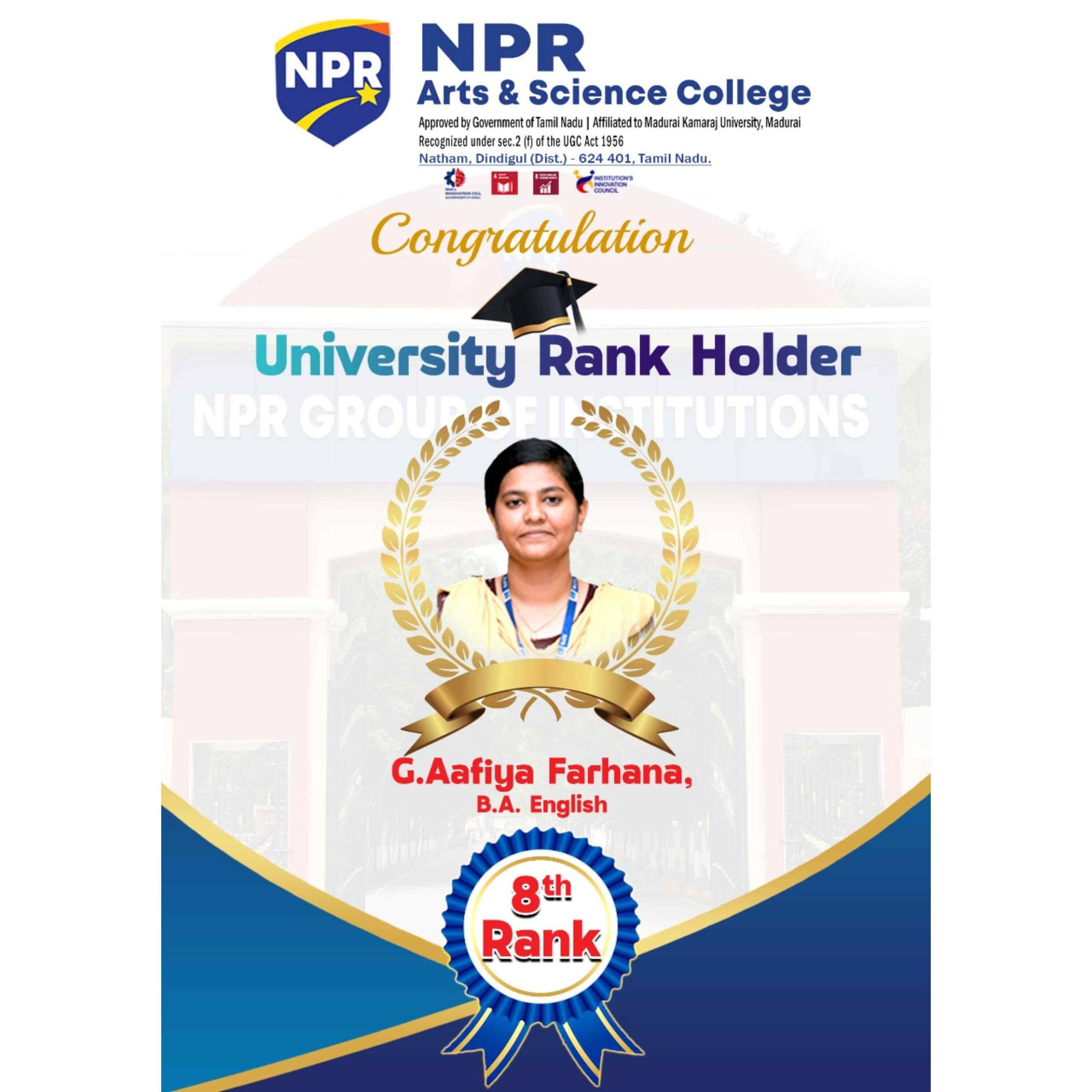 Academic Excellence: 8th University Rank Achieved in B.A. English