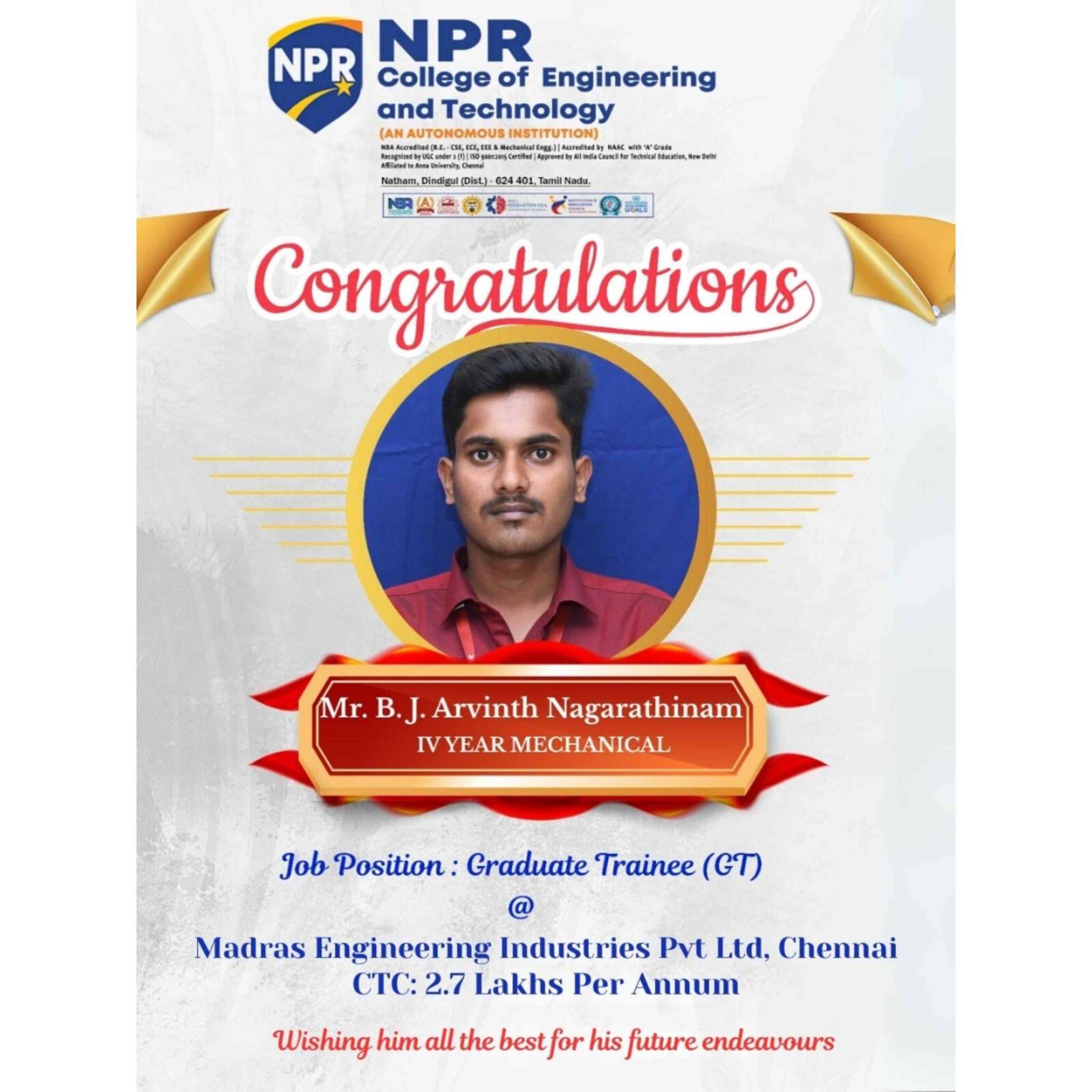 Mechanical Engineering Placement: Graduate Trainee Role at Madras Engineering Industries (2.7 LPA)