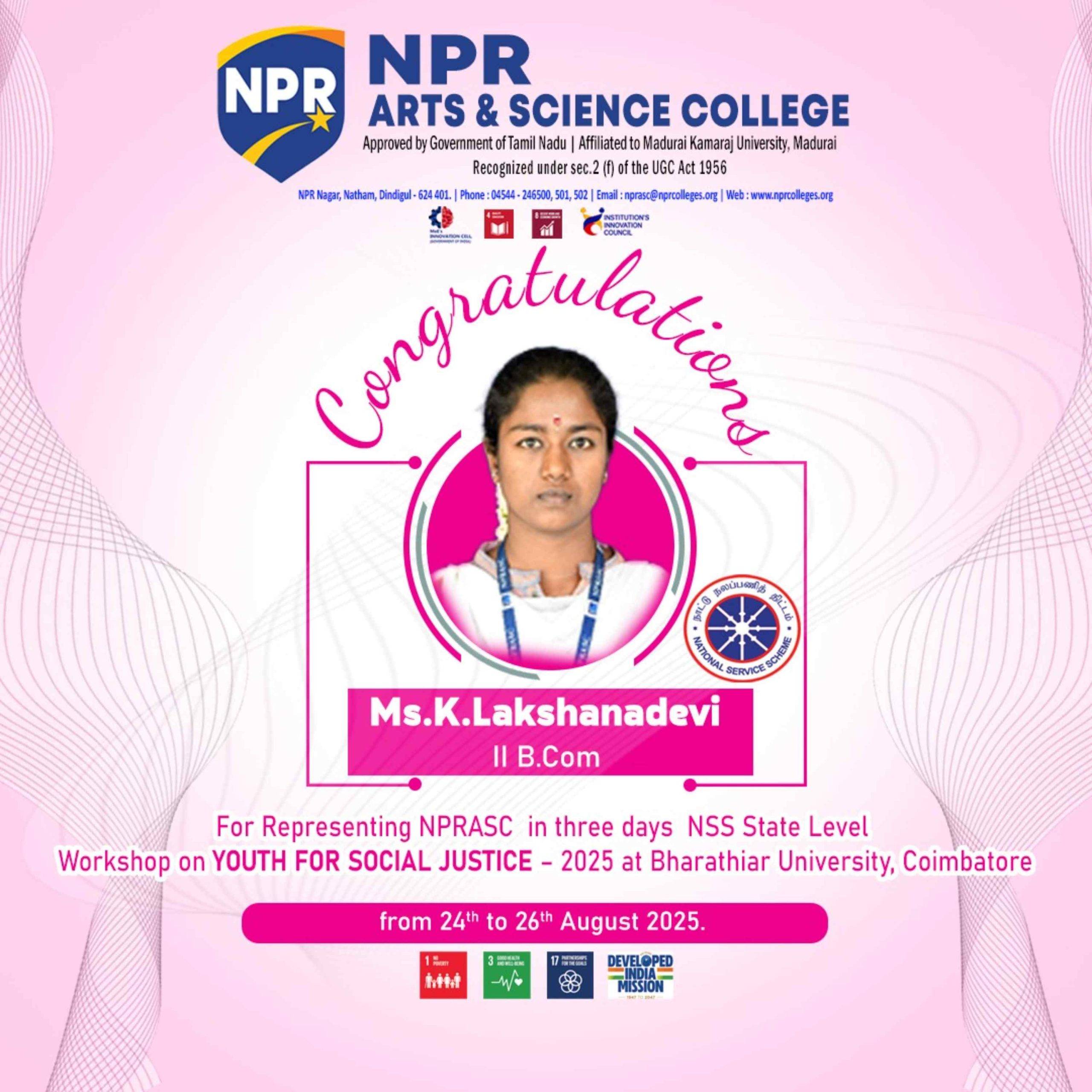 NPRASC Student Shines at NSS State Level Workshop