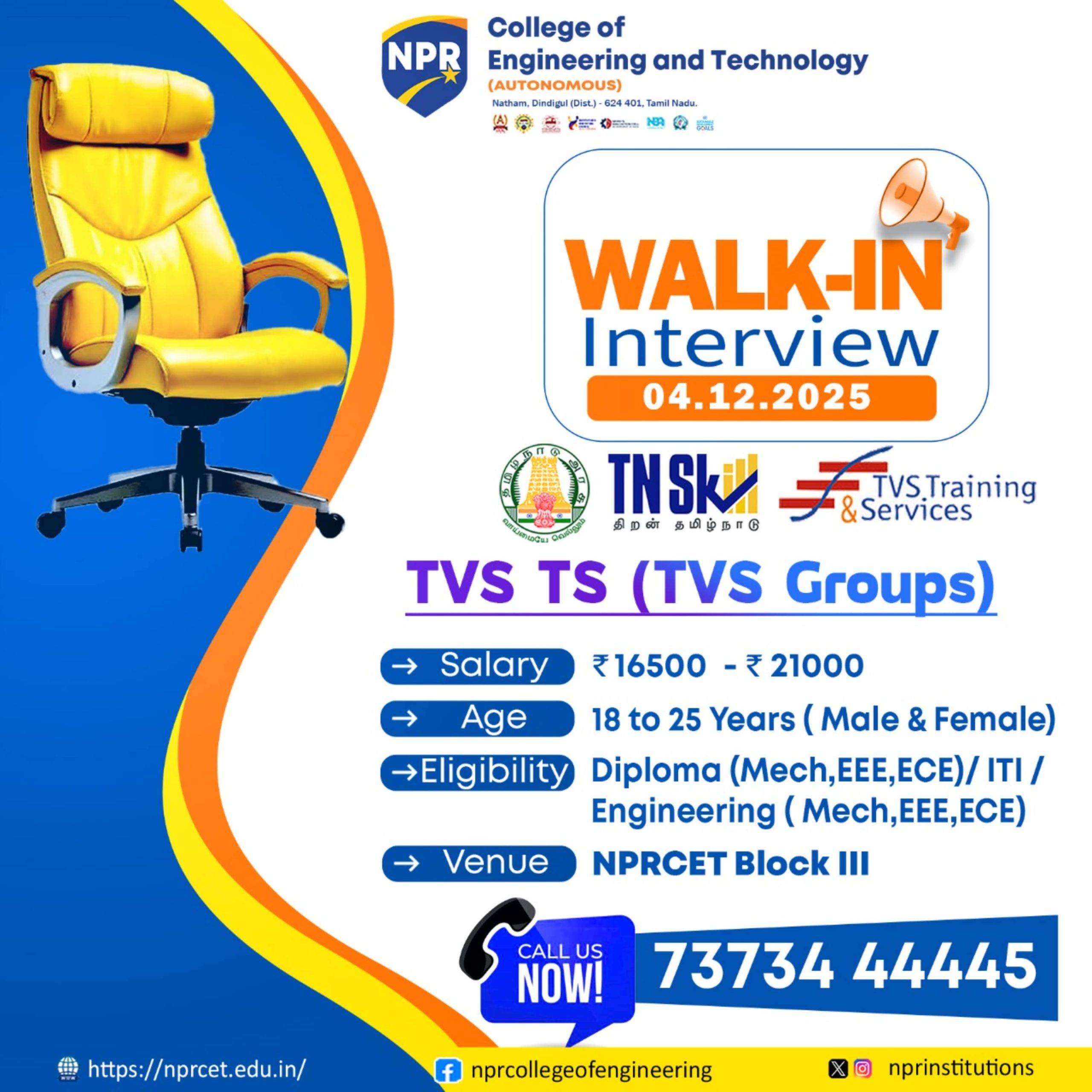 Walk-in Interview – TVS TS (TVS Groups)